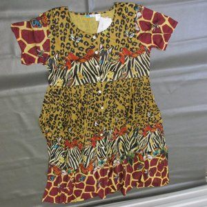 1990s NWT Vintage La Cera African Wildlife Theme Crinkle Cotton Dress